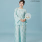 Vân - Teal Bow Knot Round Collar Bà Ba Top Only, No Pants