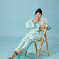 Vân - Teal Bow Knot Round Collar Bà Ba Top Only, No Pants