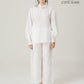 Vân - Gender Fluid White High Collar Barrel Sleeves Button Top, No Pants