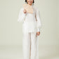 Vân - Gender Fluid White High Collar Barrel Sleeves Button Top, No Pants