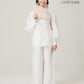 Vân - Gender Fluid White High Collar Barrel Sleeves Button Top, No Pants