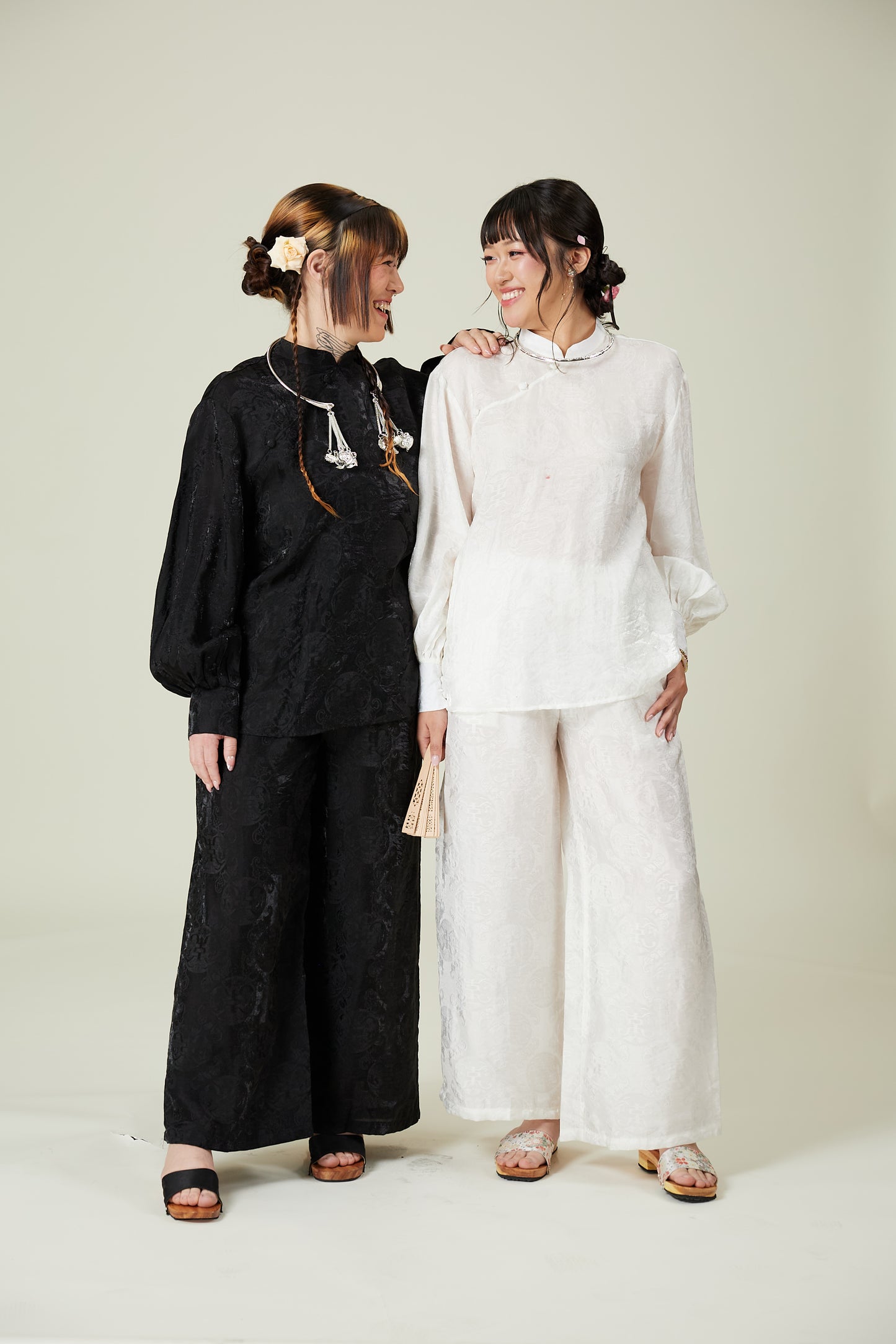 Vân - Gender Fluid Black High Collar Button Barrel Sleeves Top, No Pants