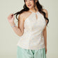 Vân - Muse Pink and Blue Flower Buds Yem Inspired Top Only, No Pants