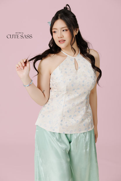 Vân - Muse Pink and Blue Flower Buds Yem Inspired Top Only, No Pants 58A