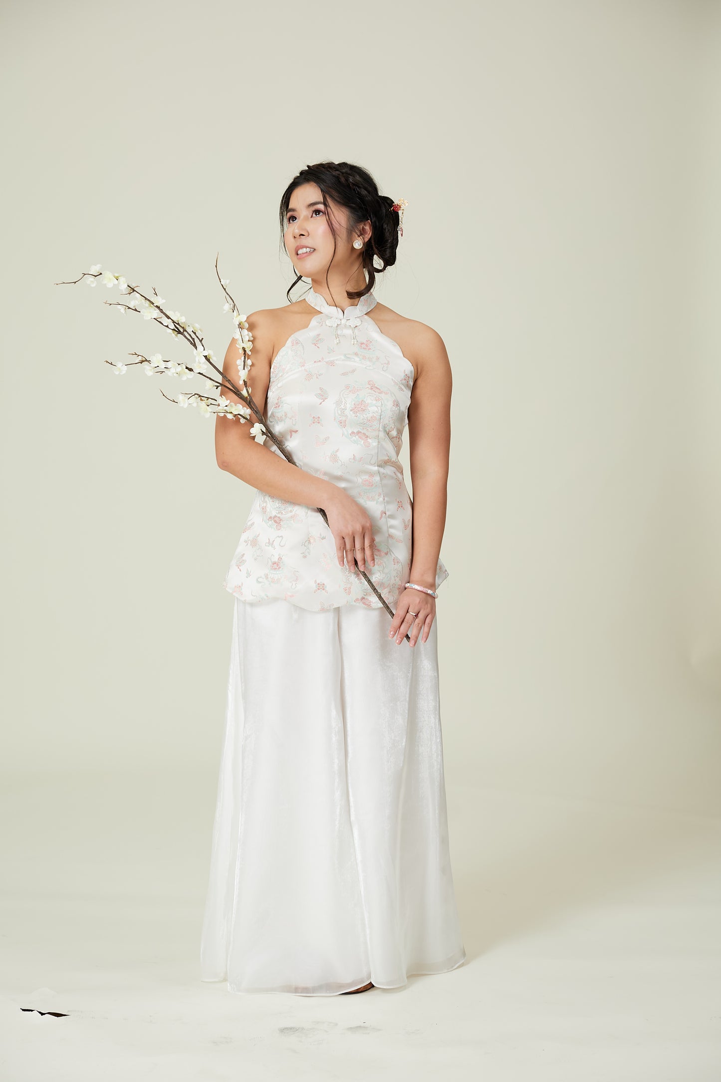 Vân - Wisp Crystal White Scalloped Yem Inspired Top Only, No Pants