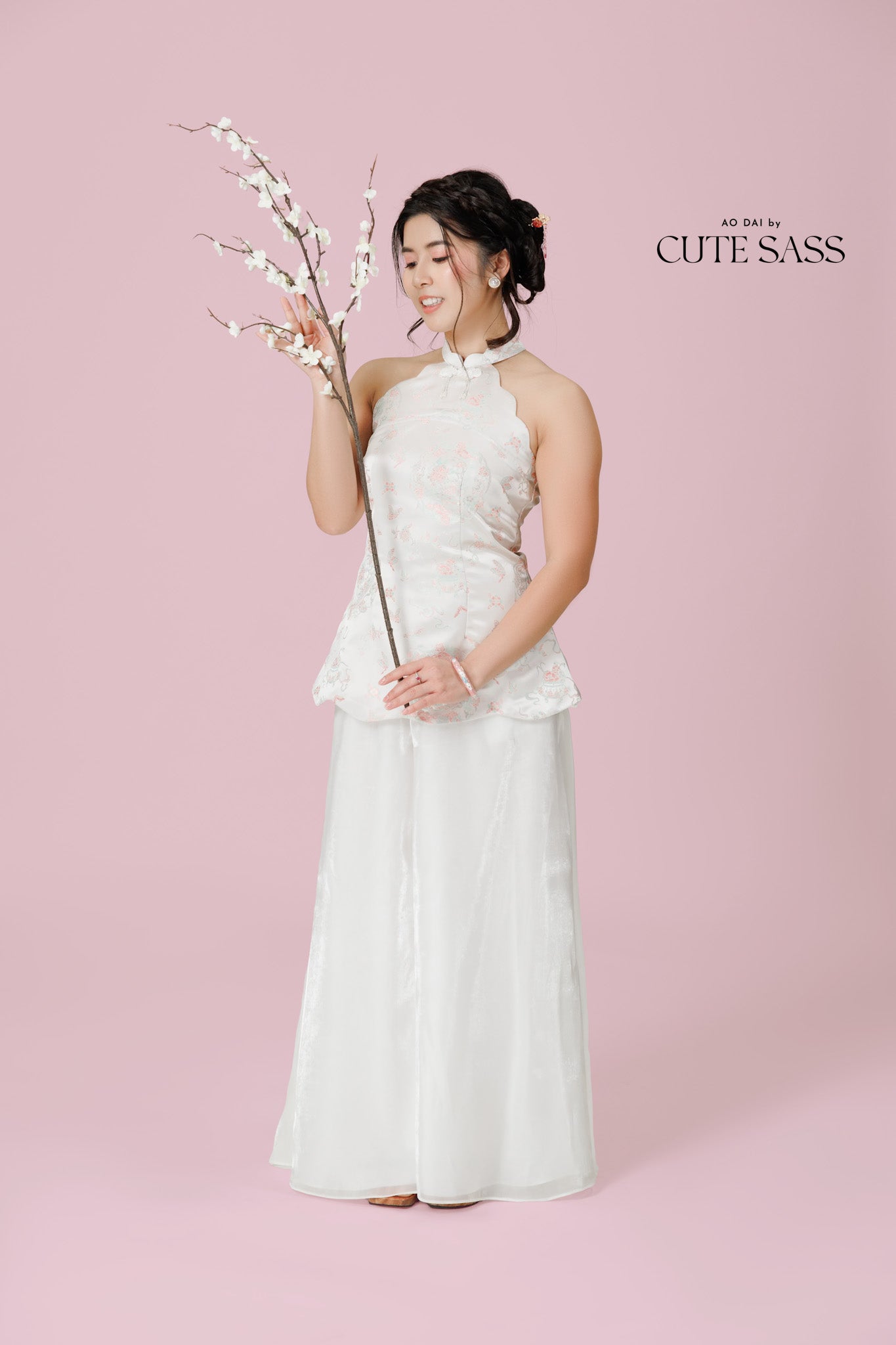 Vân - Wisp Crystal White Scalloped Yem Inspired Top Only, No Pants