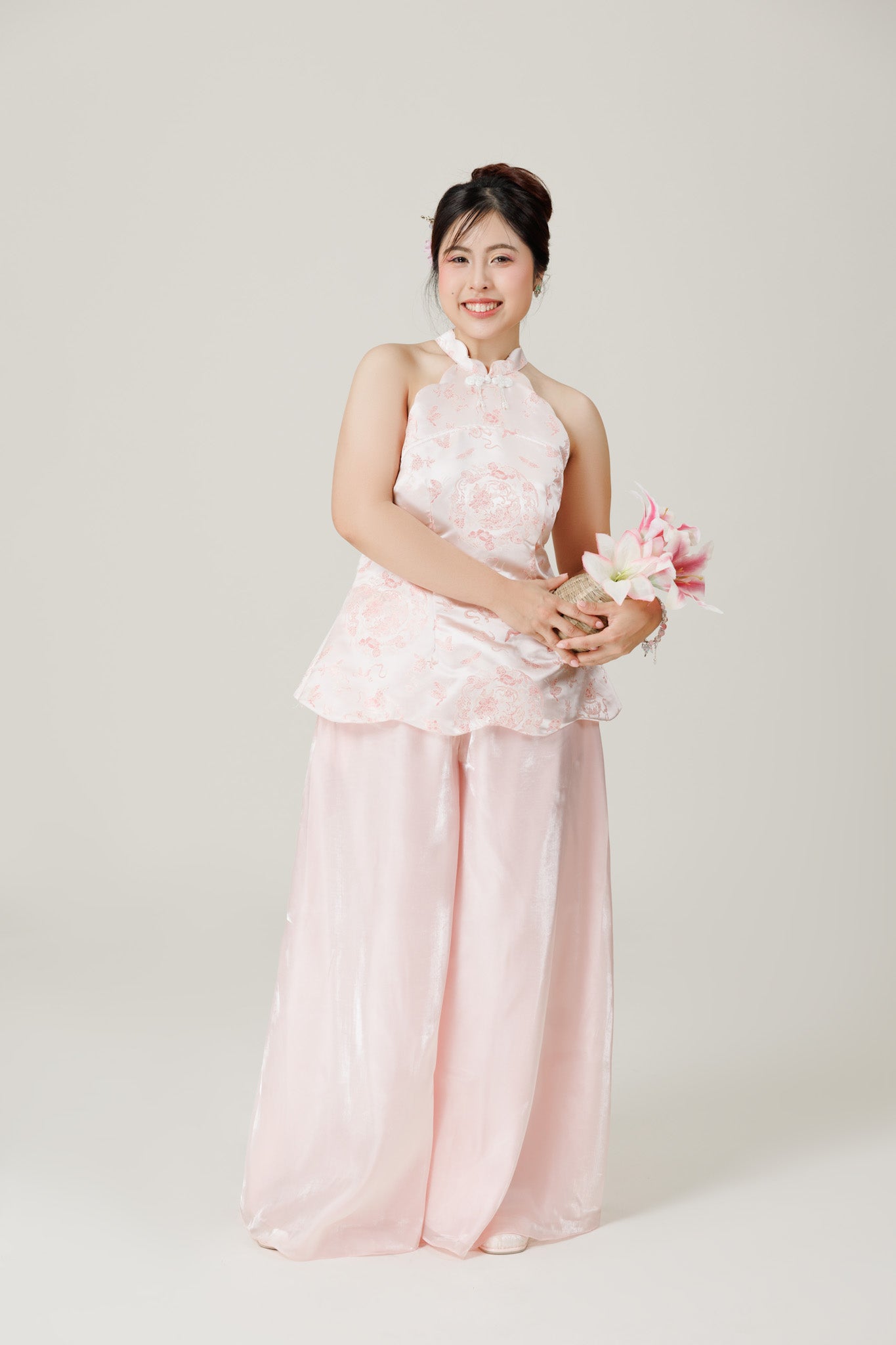 Vân - Wisp Crystal Pink Scalloped Yem Inspired Top Only, No Pants