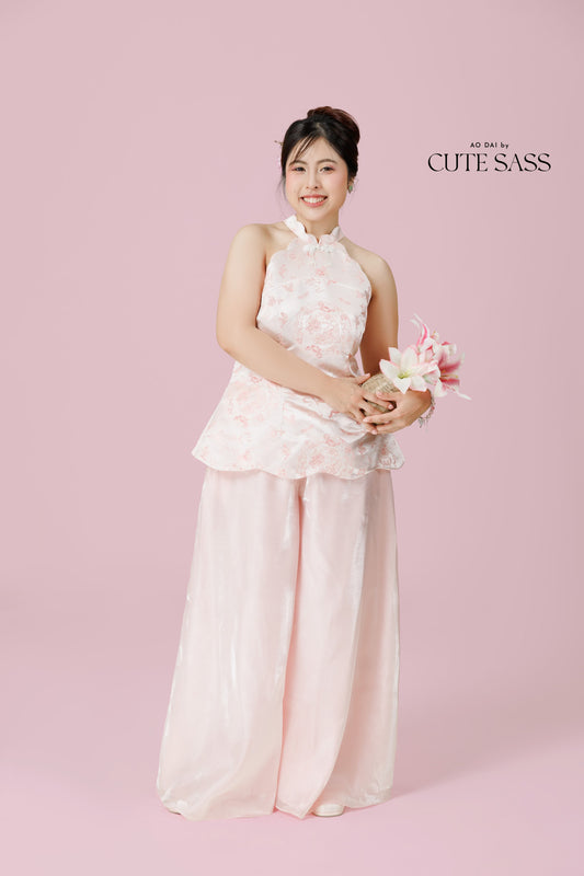 Vân - Wisp Crystal Pink Scalloped Yem Inspired Top Only, No Pants