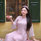 Yen - Pink Bloom Plait Braided Neckline Shifted Ao Dai Top Only, No Pants