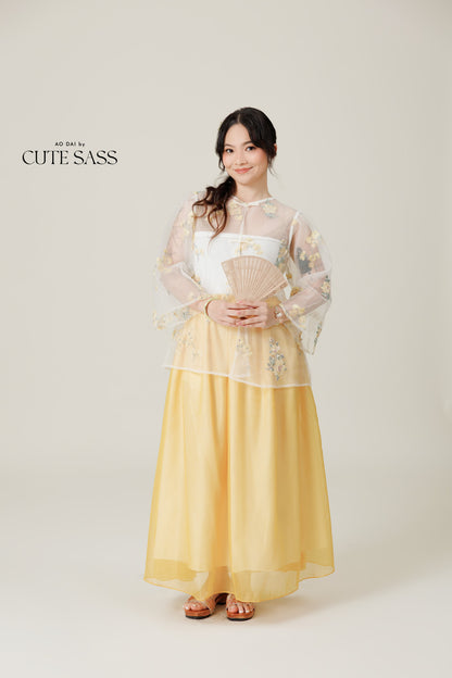Vân - Daisy Embroidery Sheer Coat Top Only, No Pants