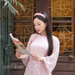 Yen - Pink Bloom Plait Braided Neckline Shifted Ao Dai Top Only, No Pants