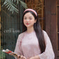 Yen - Pink Bloom Plait Braided Neckline Shifted Ao Dai Top Only, No Pants