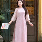 Yen - Pink Bloom Plait Braided Neckline Shifted Ao Dai Top Only, No Pants