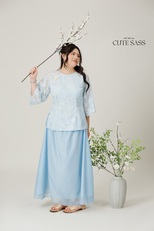 Vân - Breeze Blue Ribbon Knot Top Only, No Pants