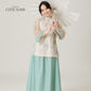 Vân - Whim Cyan and Cream Lily Embroidery Sheer Sleeve Top Only, No Pants