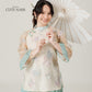 Vân - Whim Cyan and Cream Lily Embroidery Sheer Sleeve Top Only, No Pants