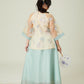 Vân - Whim Cyan and Cream Lily Embroidery Sheer Sleeve Top Only, No Pants