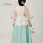 Vân - Whim Cyan and Cream Lily Embroidery Sheer Sleeve Top Only, No Pants