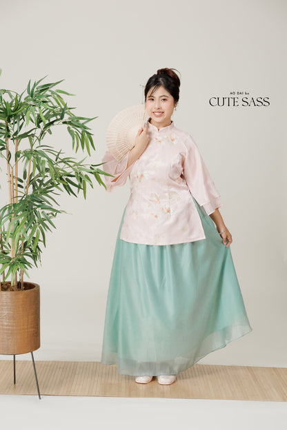 Vân - Reverie Pink Lotus Sheer Sleeves Top Only, No Pants 60A