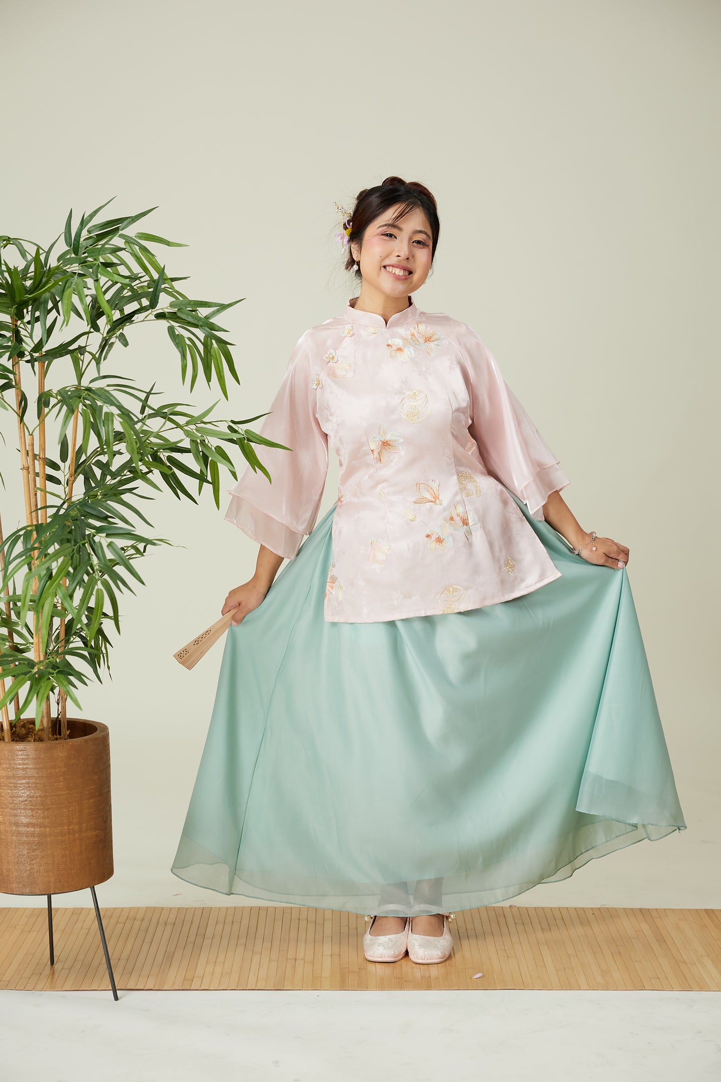 Vân - Reverie Pink Lotus Sheer Sleeves Top Only, No Pants