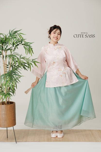 Vân - Reverie Pink Lotus Sheer Sleeves Top Only, No Pants 60A
