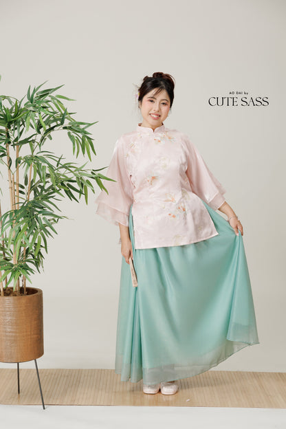 Vân - Reverie Pink Lotus Sheer Sleeves Top Only, No Pants 60A