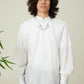 Vân - Gender Fluid White High Collar Barrel Sleeves Button Top, No Pants