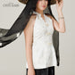 Vân - Lumen Cream and Gold Butterfly Embroidery Yem Inspired Top Only, No Pants