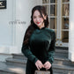 Dark Green Velvet Plain High Collar Ao Dai Top Only, NO PANTS