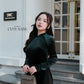 Dark Green Velvet Plain High Collar Ao Dai Top Only, NO PANTS
