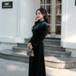 Dark Green Velvet Plain High Collar Ao Dai Top Only, NO PANTS