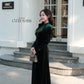 Dark Green Velvet Plain High Collar Ao Dai Top Only, NO PANTS