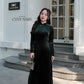 Dark Green Velvet Plain High Collar Ao Dai Top Only, NO PANTS