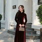 Champagne Red Velvet Plain High Collar Ao Dai Top Only, NO PANTS