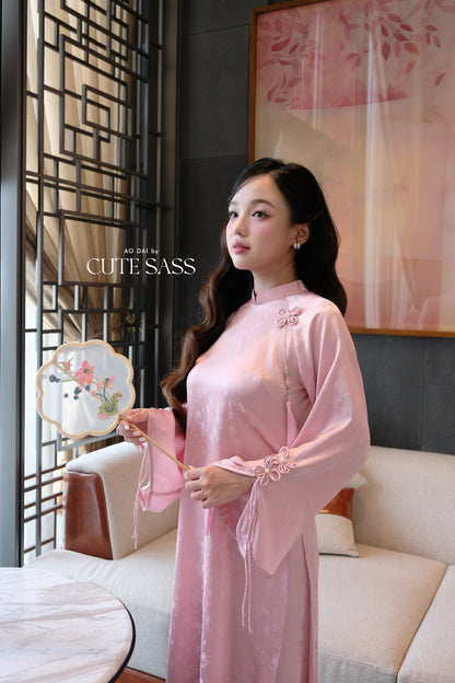 Linh Vy - Pink Shifted Vows Long Sleeve Bows Ao Dai Set 14C