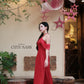 Linh Vy - Hush Red Halter Off Shoulder Wing Sleeve Ao Dai Top Only, No Pants