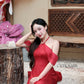 Linh Vy - Hush Red Halter Off Shoulder Wing Sleeve Ao Dai Top Only, No Pants