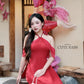 Linh Vy - Hush Red Halter Off Shoulder Wing Sleeve Ao Dai Top Only, No Pants