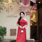 Linh Vy - Hush Red Halter Off Shoulder Wing Sleeve Ao Dai Top Only, No Pants