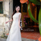 Linh Vy - Muse White Sleeveless Ao Dai Top Only and Shoulder Strings, No Pants
