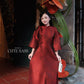 Linh Vy - Gender Fluid Maroon Wide Sleeve Ao Dai Top Only, No Pants