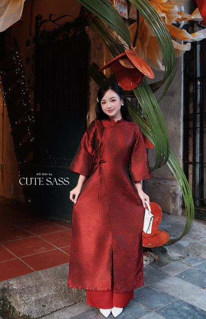 Linh Vy - Gender Fluid Maroon Wide Sleeve Shifted Ao Dai 3B