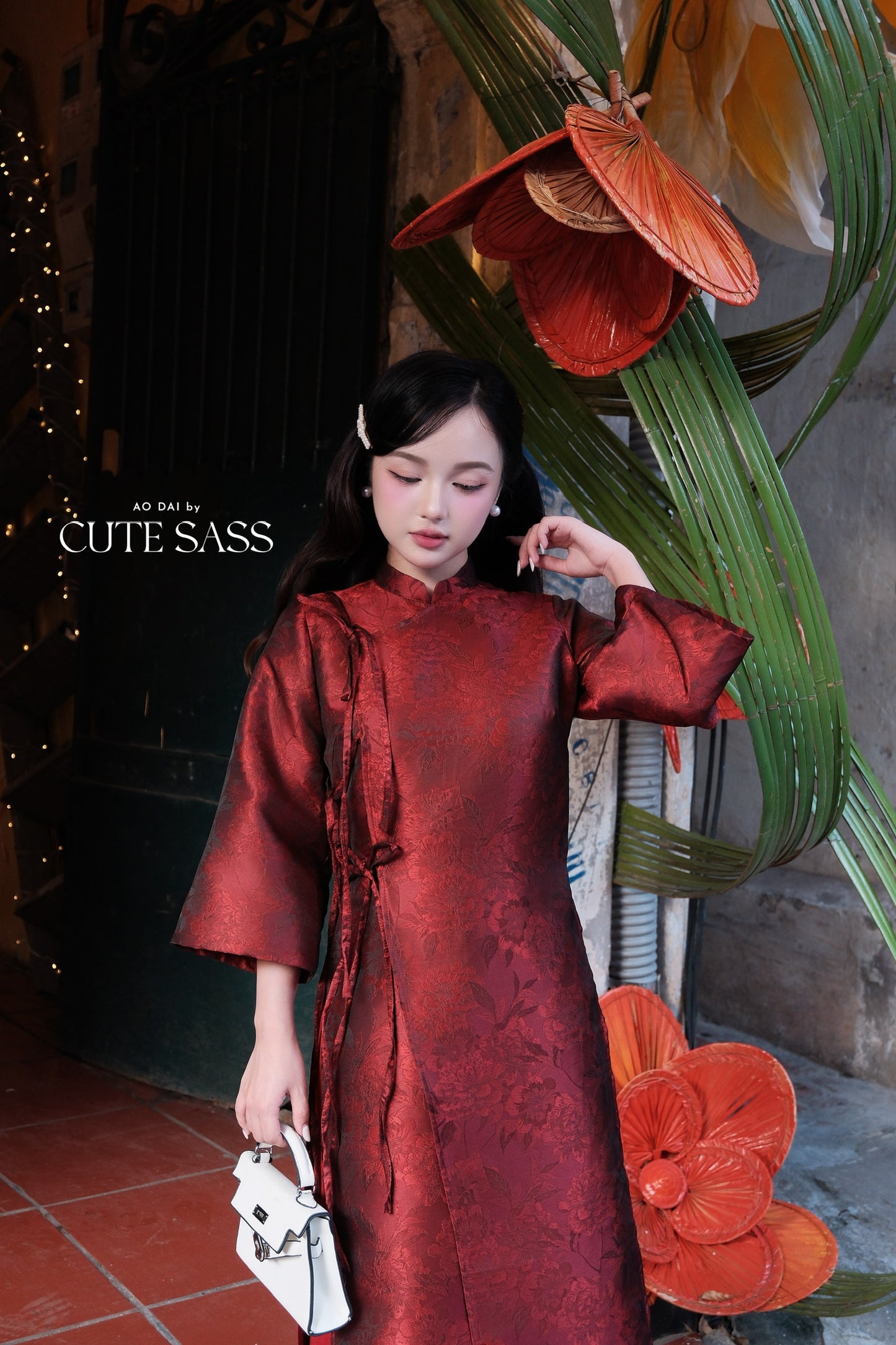 Linh Vy - Gender Fluid Maroon Wide Sleeve Ao Dai Top Only, No Pants