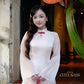 Linh Vy - Haze Cream Teardrop Cutout Red Knot Ao Dai Set