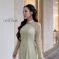 Linh Vy - Green Lace High Collar Ao Dai Top Only, No Pants