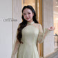 Linh Vy - Green Lace High Collar Ao Dai Top Only, No Pants