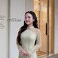 Linh Vy - Green Lace High Collar Ao Dai Top Only, No Pants