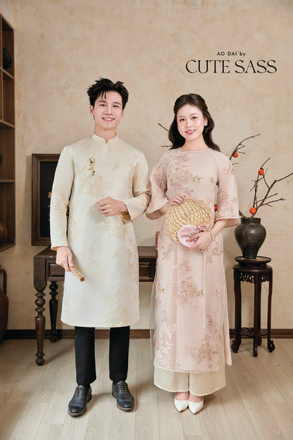 Gia Nghi - Family Cream Pink Peony Matching Ao Dai Set 61D/63C
