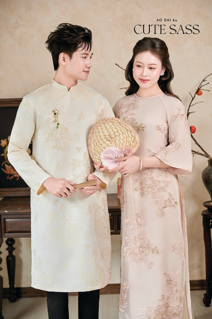 Gia Nghi - Family Cream Pink Peony Matching Ao Dai Set 61D/63C