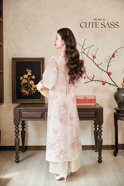 Gia Nghi - Family Cream Pink Peony Matching Ao Dai Set 61D/63C